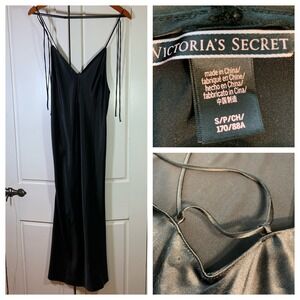 Victoria's Secret Black Satin Slip Maxi Dress Lingerie Small Sexy Formal Event